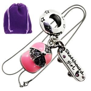 Skateboard Necklace -  Skate Hat Metal Alloy Charm